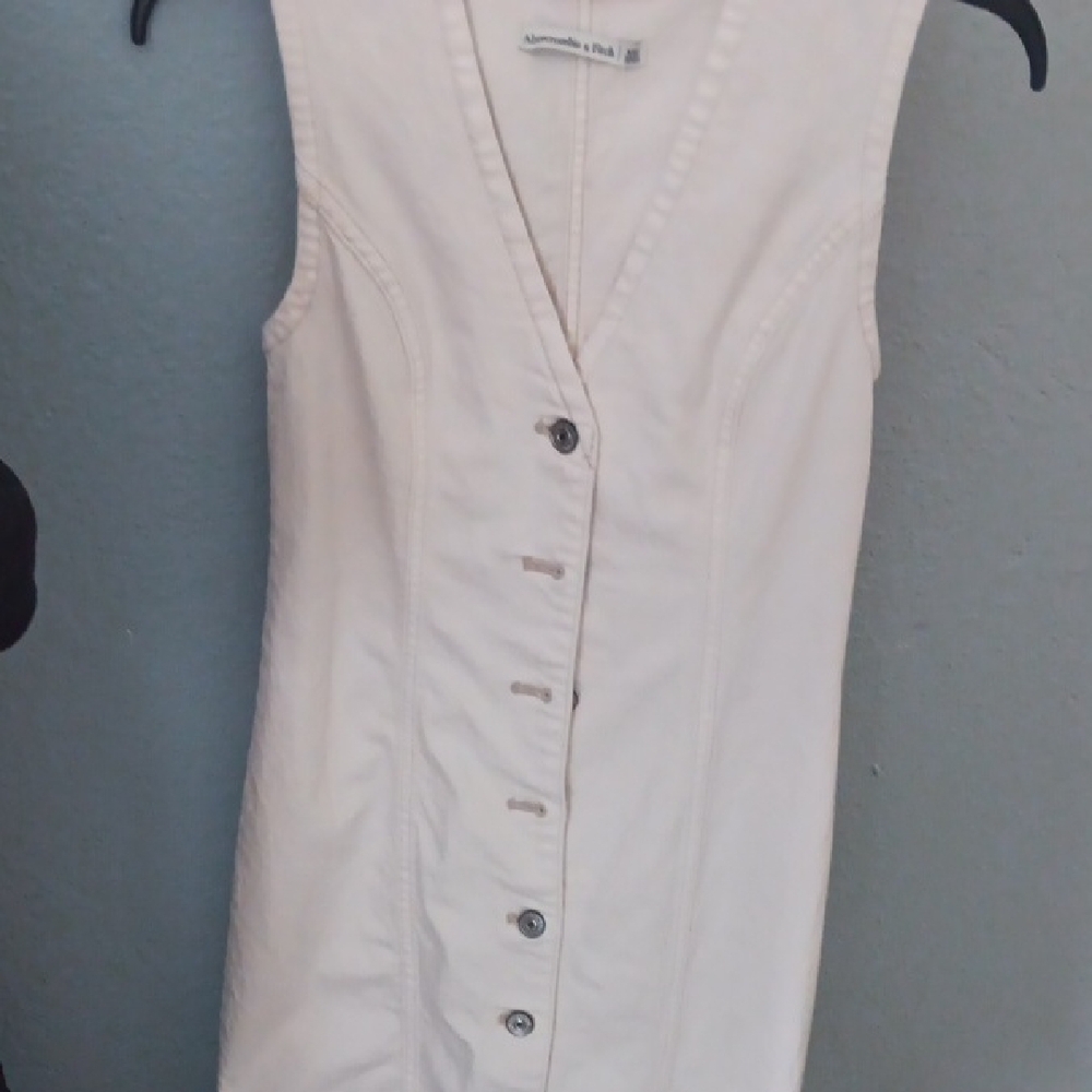 Abercrombie & Fitch Cream Button-Down Sleeveless Dress
